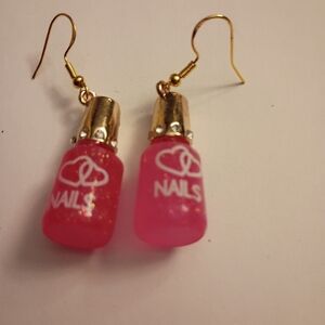 Chic Pink and Gold Nail Polish Earrings